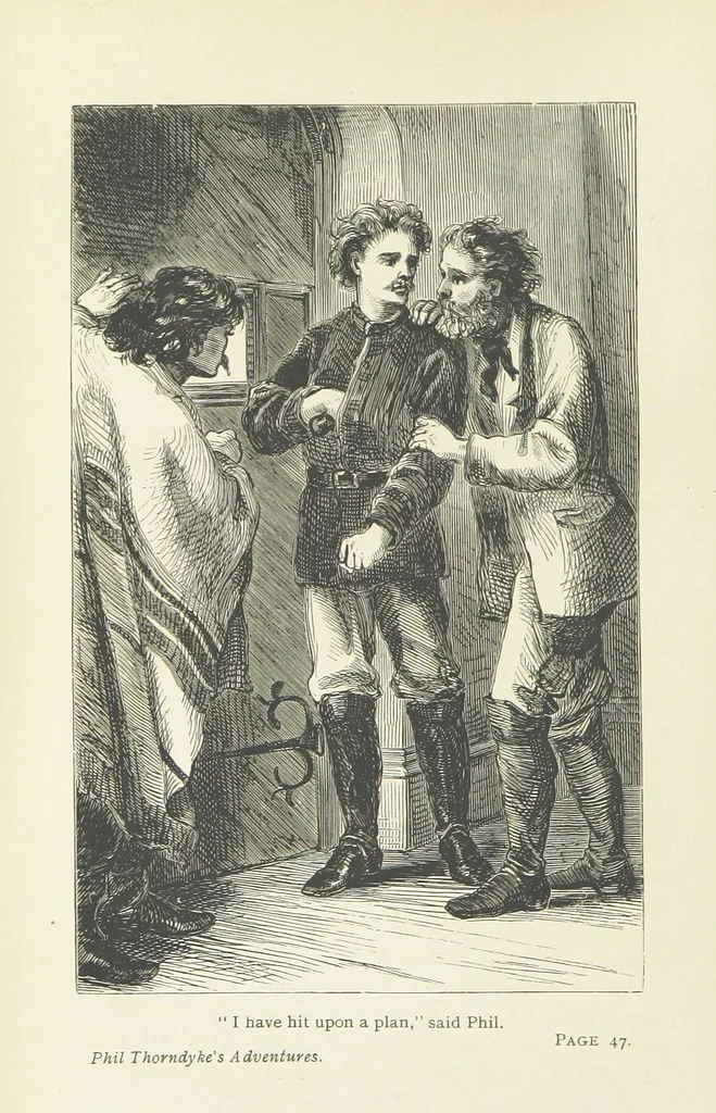 An illustration from Phil Thorndyke's Adventures: and other stories. By F. M. Wilbraham, E. M. Piper, Lady C. Thynne, and others, etc, 1894, leaf 56