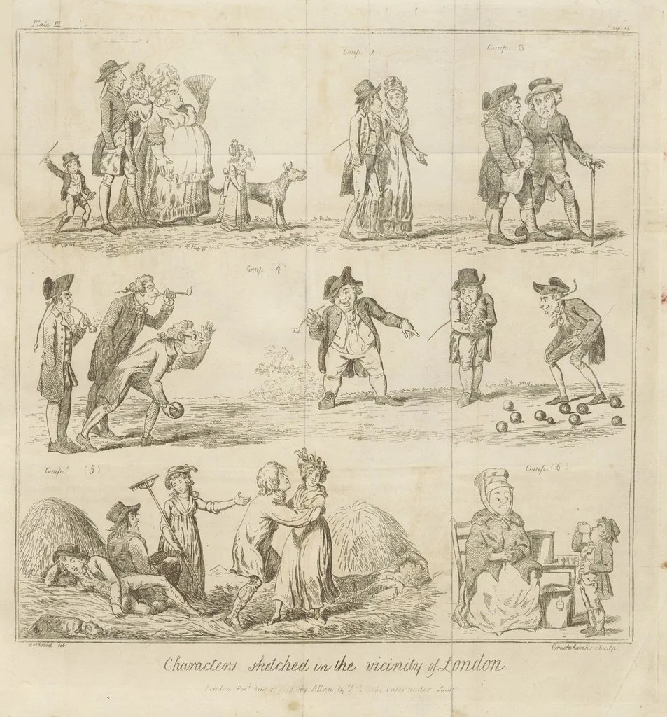 An illustration from Excentric excursions; or, literary and pictorial sketches of countenance, character and country in different parts of England and South Wales ... Embellished with ... prints [by J. Cruikshank, 1807, leaf 33