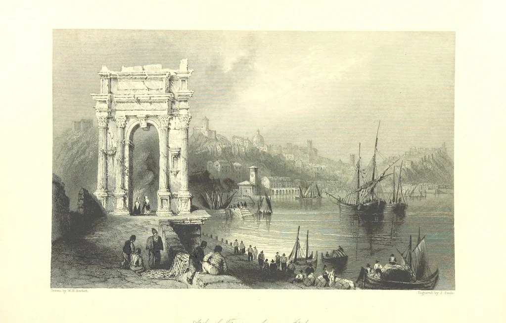 An illustration from Belgium, the Rhine, Italy, Greece, and the Shores and Islands of the Mediterranean, illustrated in a series of engravings from drawings on the spot, by T. Allom, Esq., Colonel Cockburn ... With historical, classical and picturesque descriptions by the Rev. G. N. Wright and L. F. A. Buckingham, 1851, leaf 40