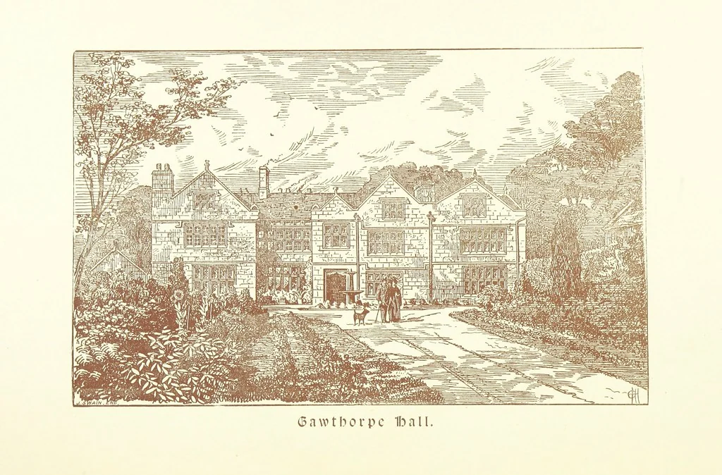 An illustration from A Series of picturesque views of castles and country houses in Yorkshire, principally in the northern division of the West Riding, from sketches made by Mr. E. Healey ... Reprinted from the “Bradford Illustrated Weekly Telegraph.”, 1885, leaf 158