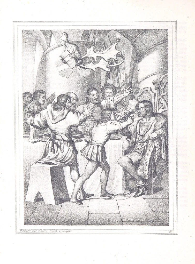 An illustration from Gallerie aus der Österreichischen Vaterlandsgeschichte in bildlicher Darstellung, etc, 1837, leaf 128