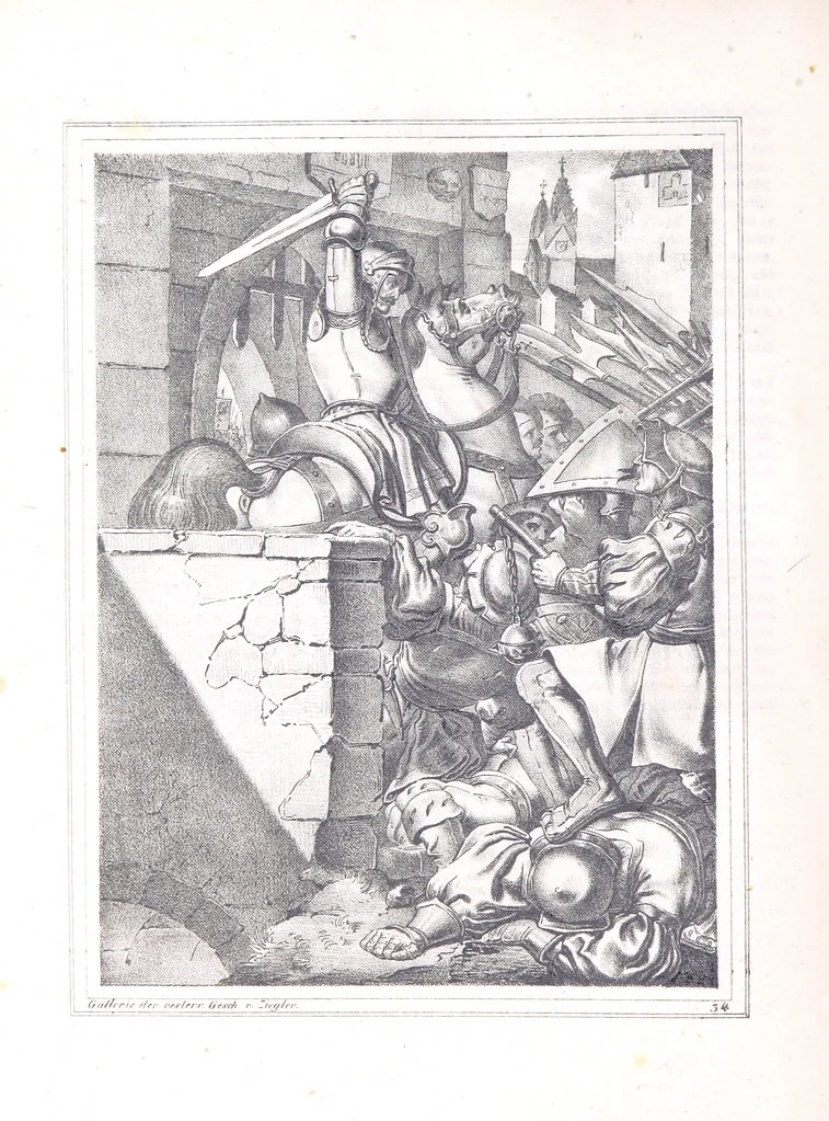 An illustration from Gallerie aus der Österreichischen Vaterlandsgeschichte in bildlicher Darstellung, etc, 1837, leaf 212