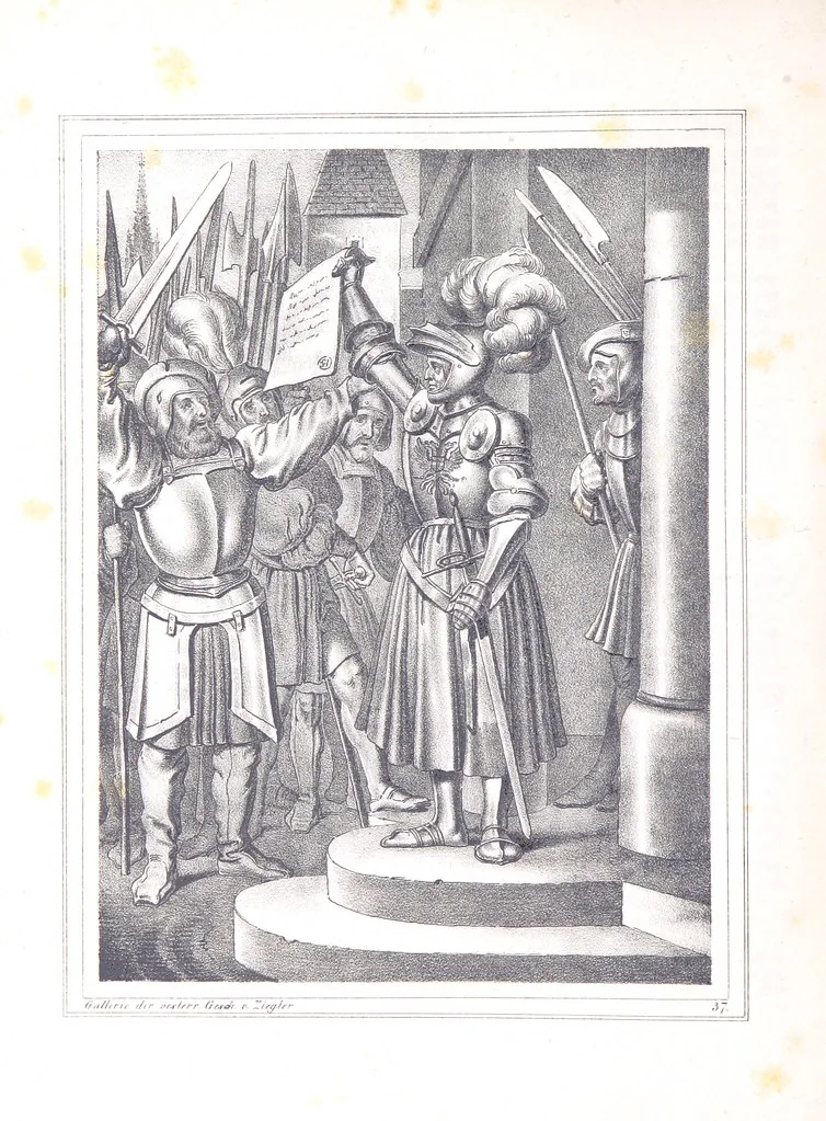 An illustration from Gallerie aus der Österreichischen Vaterlandsgeschichte in bildlicher Darstellung, etc, 1837, leaf 230