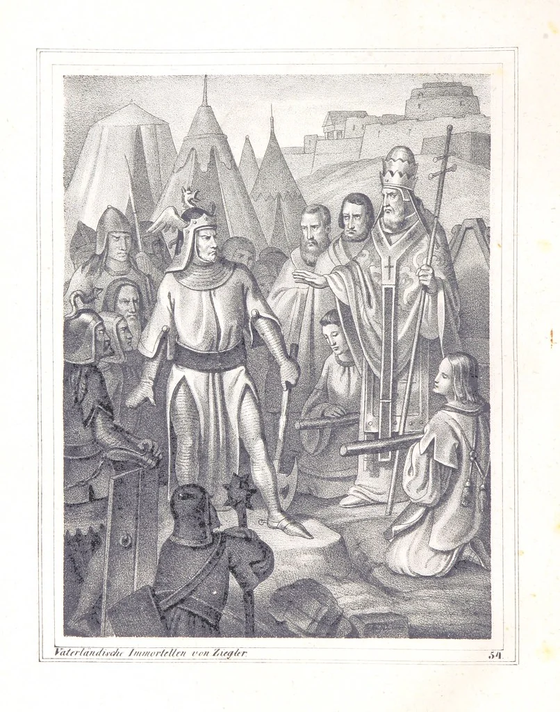 An illustration from Vaterländische Immortellen aus dem Gebiete der österreichischen Geschichte der alten, mittleren, neuern und neuesten Zeit gesammelt und mit einer ... Bilderschau der merkwürdigsten Handlungen ausgezeichneter Personen ... ausgestattet, 1840, leaf 150