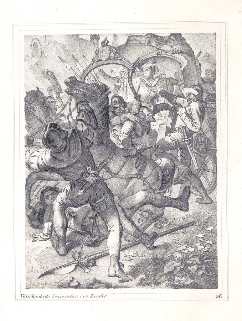 An illustration from Vaterländische Immortellen aus dem Gebiete der österreichischen Geschichte der alten, mittleren, neuern und neuesten Zeit gesammelt und mit einer ... Bilderschau der merkwürdigsten Handlungen ausgezeichneter Personen ... ausgestattet, 1840, leaf 162