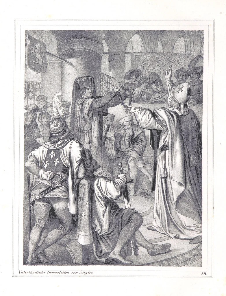 An illustration from Vaterländische Immortellen aus dem Gebiete der österreichischen Geschichte der alten, mittleren, neuern und neuesten Zeit gesammelt und mit einer ... Bilderschau der merkwürdigsten Handlungen ausgezeichneter Personen ... ausgestattet, 1840, leaf 228