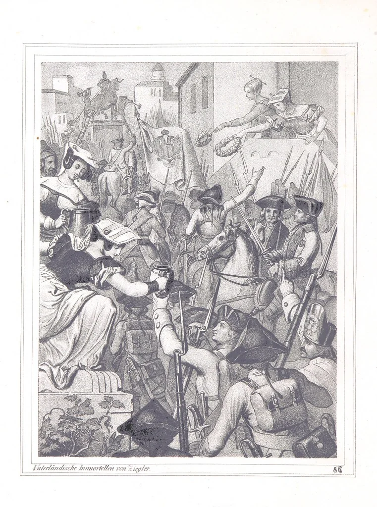 An illustration from Vaterländische Immortellen aus dem Gebiete der österreichischen Geschichte der alten, mittleren, neuern und neuesten Zeit gesammelt und mit einer ... Bilderschau der merkwürdigsten Handlungen ausgezeichneter Personen ... ausgestattet, 1840, leaf 240