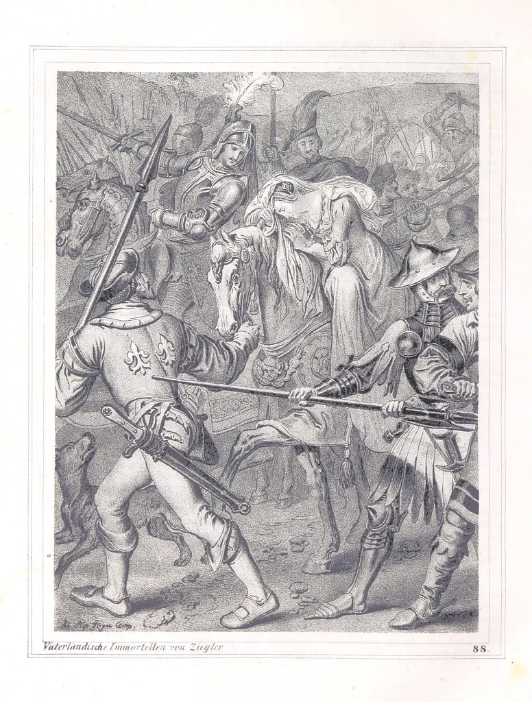 An illustration from Vaterländische Immortellen aus dem Gebiete der österreichischen Geschichte der alten, mittleren, neuern und neuesten Zeit gesammelt und mit einer ... Bilderschau der merkwürdigsten Handlungen ausgezeichneter Personen ... ausgestattet, 1840, leaf 252