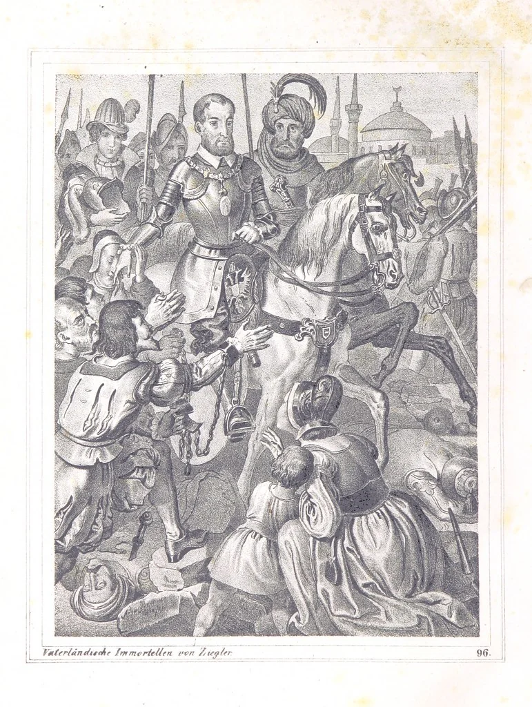 An illustration from Vaterländische Immortellen aus dem Gebiete der österreichischen Geschichte der alten, mittleren, neuern und neuesten Zeit gesammelt und mit einer ... Bilderschau der merkwürdigsten Handlungen ausgezeichneter Personen ... ausgestattet, 1840, leaf 294