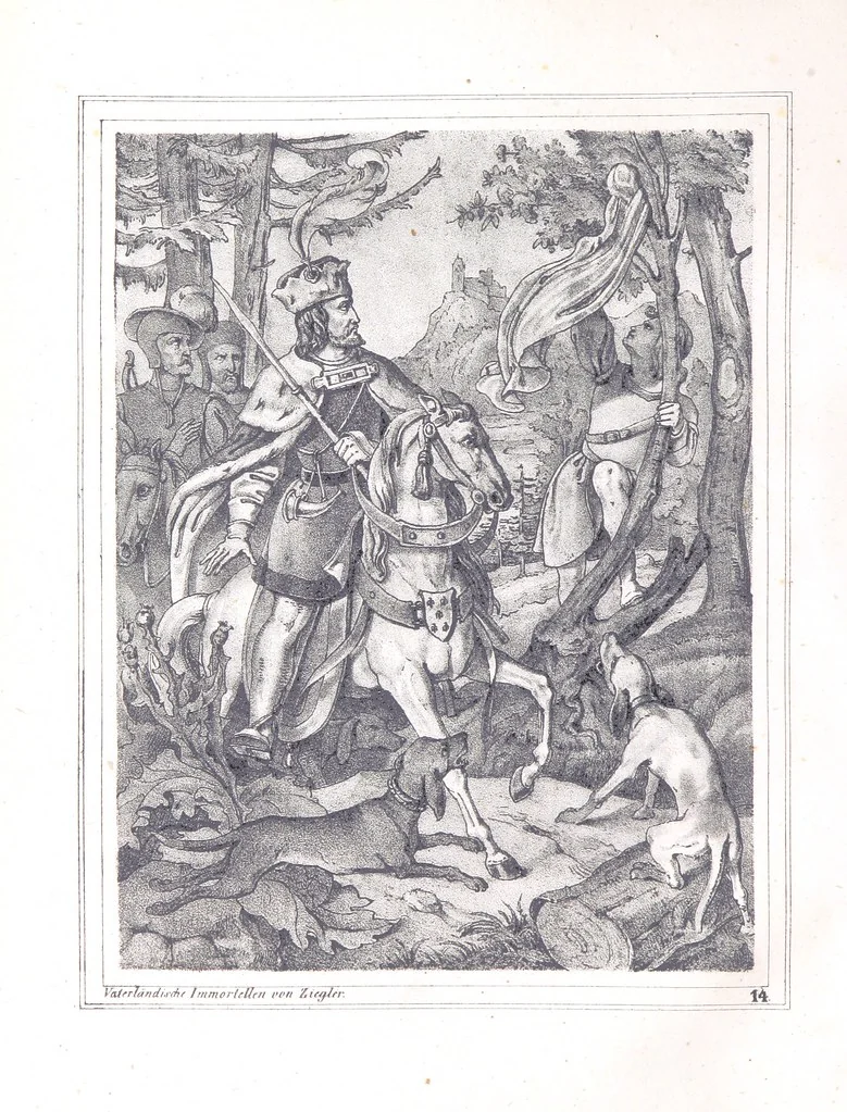 An illustration from Vaterländische Immortellen aus dem Gebiete der österreichischen Geschichte der alten, mittleren, neuern und neuesten Zeit gesammelt und mit einer ... Bilderschau der merkwürdigsten Handlungen ausgezeichneter Personen ... ausgestattet, 1840, leaf 48