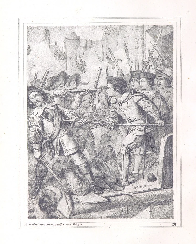 An illustration from Vaterländische Immortellen aus dem Gebiete der österreichischen Geschichte der alten, mittleren, neuern und neuesten Zeit gesammelt und mit einer ... Bilderschau der merkwürdigsten Handlungen ausgezeichneter Personen ... ausgestattet, 1840, leaf 78