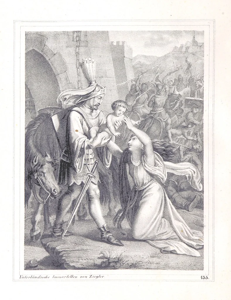 An illustration from Vaterländische Immortellen aus dem Gebiete der österreichischen Geschichte der alten, mittleren, neuern und neuesten Zeit gesammelt und mit einer ... Bilderschau der merkwürdigsten Handlungen ausgezeichneter Personen ... ausgestattet, 1840, leaf 124