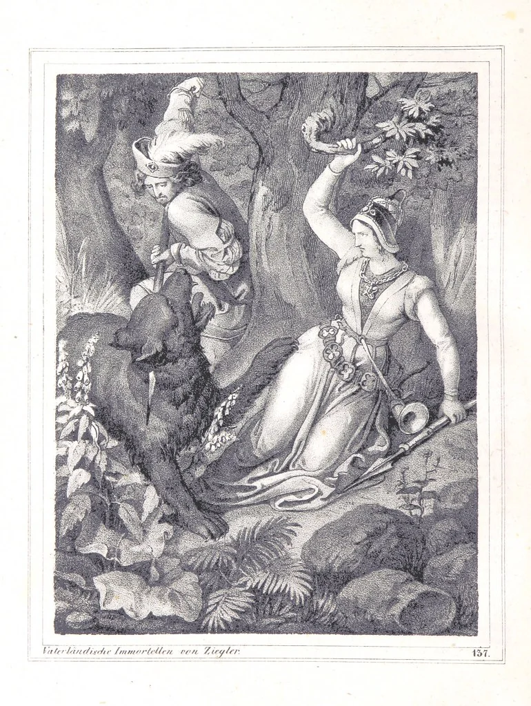 An illustration from Vaterländische Immortellen aus dem Gebiete der österreichischen Geschichte der alten, mittleren, neuern und neuesten Zeit gesammelt und mit einer ... Bilderschau der merkwürdigsten Handlungen ausgezeichneter Personen ... ausgestattet, 1840, leaf 136