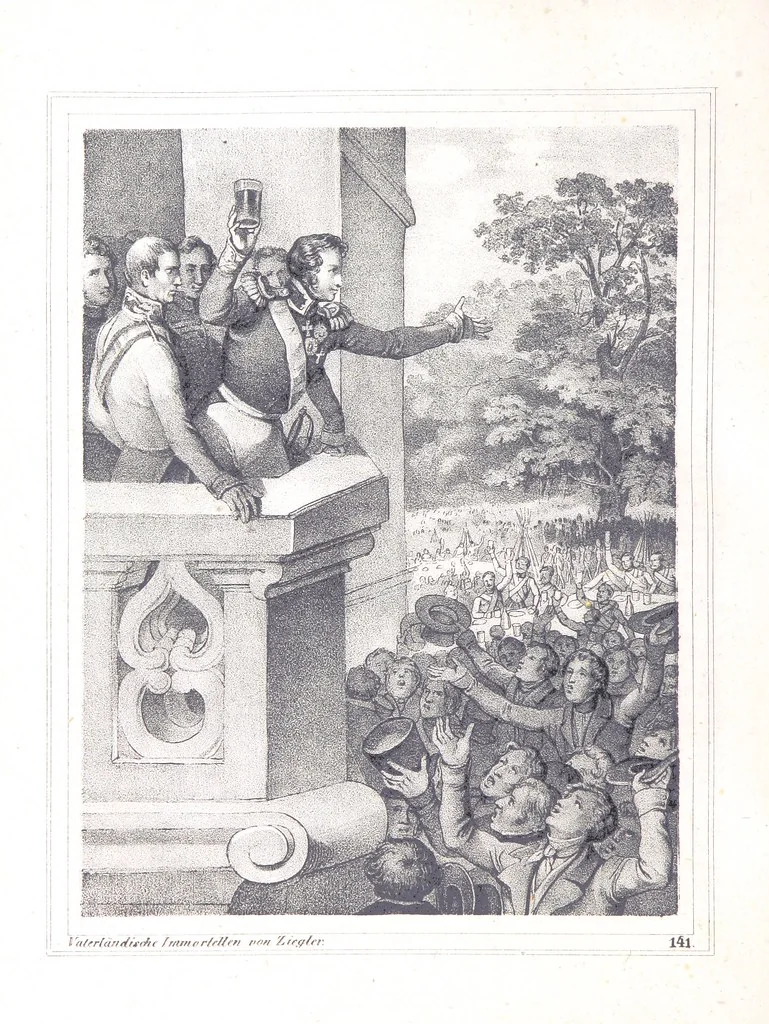 An illustration from Vaterländische Immortellen aus dem Gebiete der österreichischen Geschichte der alten, mittleren, neuern und neuesten Zeit gesammelt und mit einer ... Bilderschau der merkwürdigsten Handlungen ausgezeichneter Personen ... ausgestattet, 1840, leaf 142