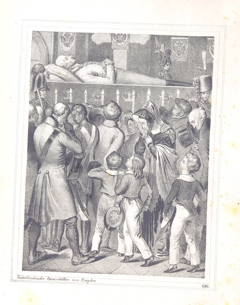 An illustration from Vaterländische Immortellen aus dem Gebiete der österreichischen Geschichte der alten, mittleren, neuern und neuesten Zeit gesammelt und mit einer ... Bilderschau der merkwürdigsten Handlungen ausgezeichneter Personen ... ausgestattet, 1840, leaf 16