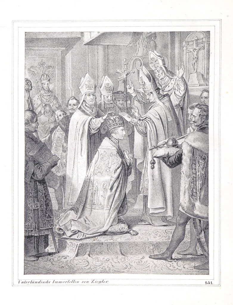 An illustration from Vaterländische Immortellen aus dem Gebiete der österreichischen Geschichte der alten, mittleren, neuern und neuesten Zeit gesammelt und mit einer ... Bilderschau der merkwürdigsten Handlungen ausgezeichneter Personen ... ausgestattet, 1840, leaf 174