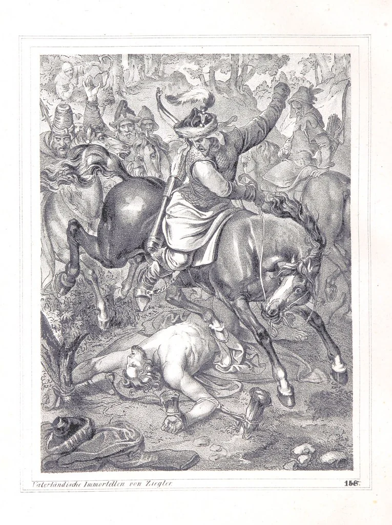 An illustration from Vaterländische Immortellen aus dem Gebiete der österreichischen Geschichte der alten, mittleren, neuern und neuesten Zeit gesammelt und mit einer ... Bilderschau der merkwürdigsten Handlungen ausgezeichneter Personen ... ausgestattet, 1840, leaf 198