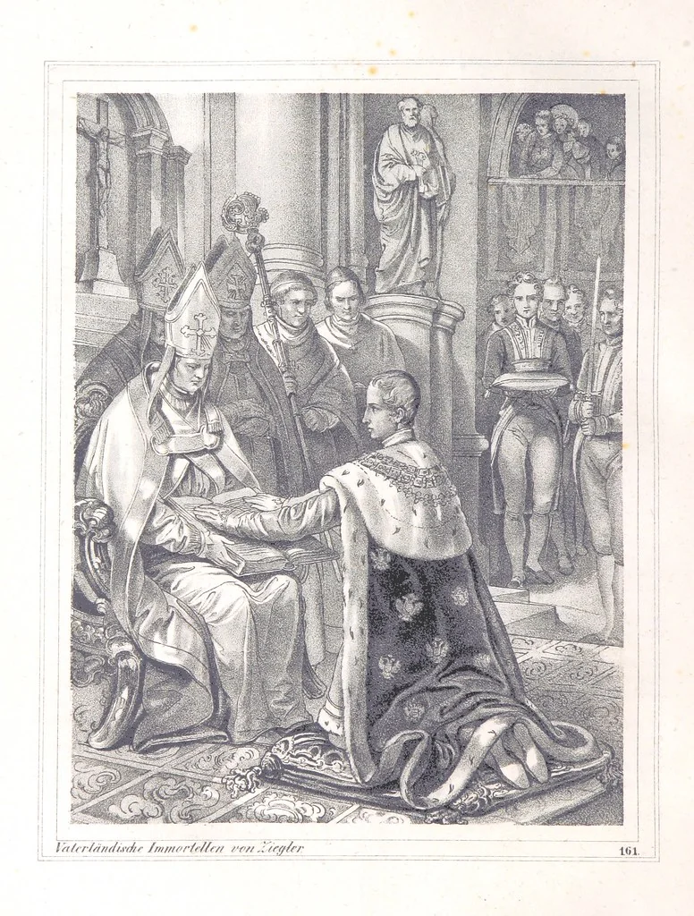 An illustration from Vaterländische Immortellen aus dem Gebiete der österreichischen Geschichte der alten, mittleren, neuern und neuesten Zeit gesammelt und mit einer ... Bilderschau der merkwürdigsten Handlungen ausgezeichneter Personen ... ausgestattet, 1840, leaf 216