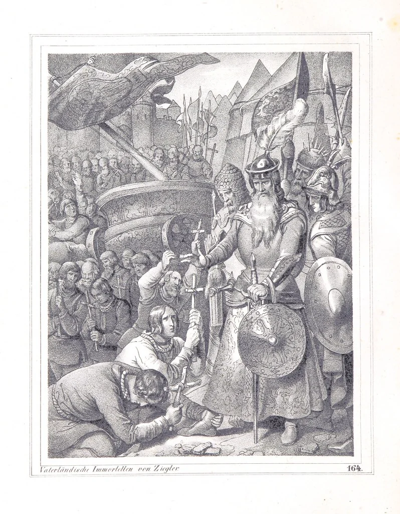An illustration from Vaterländische Immortellen aus dem Gebiete der österreichischen Geschichte der alten, mittleren, neuern und neuesten Zeit gesammelt und mit einer ... Bilderschau der merkwürdigsten Handlungen ausgezeichneter Personen ... ausgestattet, 1840, leaf 228