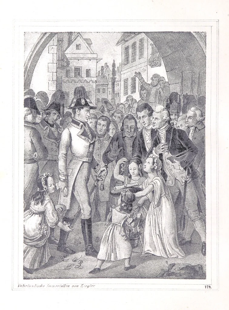 An illustration from Vaterländische Immortellen aus dem Gebiete der österreichischen Geschichte der alten, mittleren, neuern und neuesten Zeit gesammelt und mit einer ... Bilderschau der merkwürdigsten Handlungen ausgezeichneter Personen ... ausgestattet, 1840, leaf 258