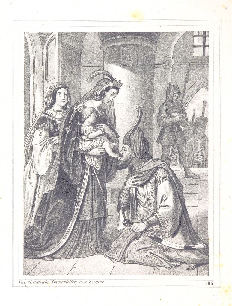 An illustration from Vaterländische Immortellen aus dem Gebiete der österreichischen Geschichte der alten, mittleren, neuern und neuesten Zeit gesammelt und mit einer ... Bilderschau der merkwürdigsten Handlungen ausgezeichneter Personen ... ausgestattet, 1840, leaf 34