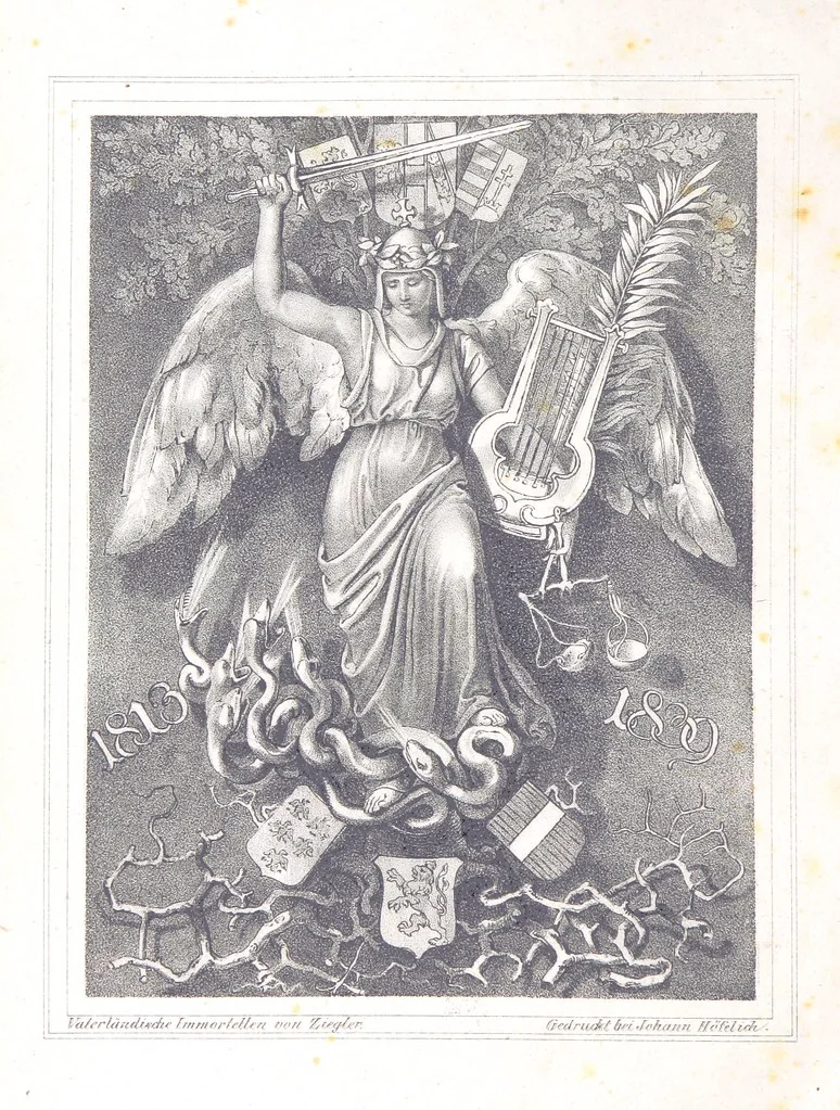 An illustration from Vaterländische Immortellen aus dem Gebiete der österreichischen Geschichte der alten, mittleren, neuern und neuesten Zeit gesammelt und mit einer ... Bilderschau der merkwürdigsten Handlungen ausgezeichneter Personen ... ausgestattet, 1840, leaf 6