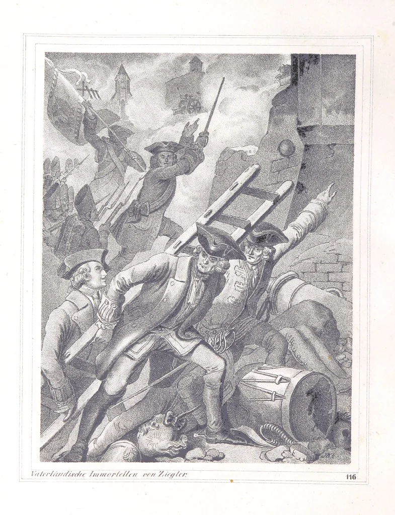An illustration from Vaterländische Immortellen aus dem Gebiete der österreichischen Geschichte der alten, mittleren, neuern und neuesten Zeit gesammelt und mit einer ... Bilderschau der merkwürdigsten Handlungen ausgezeichneter Personen ... ausgestattet, 1840, leaf 64