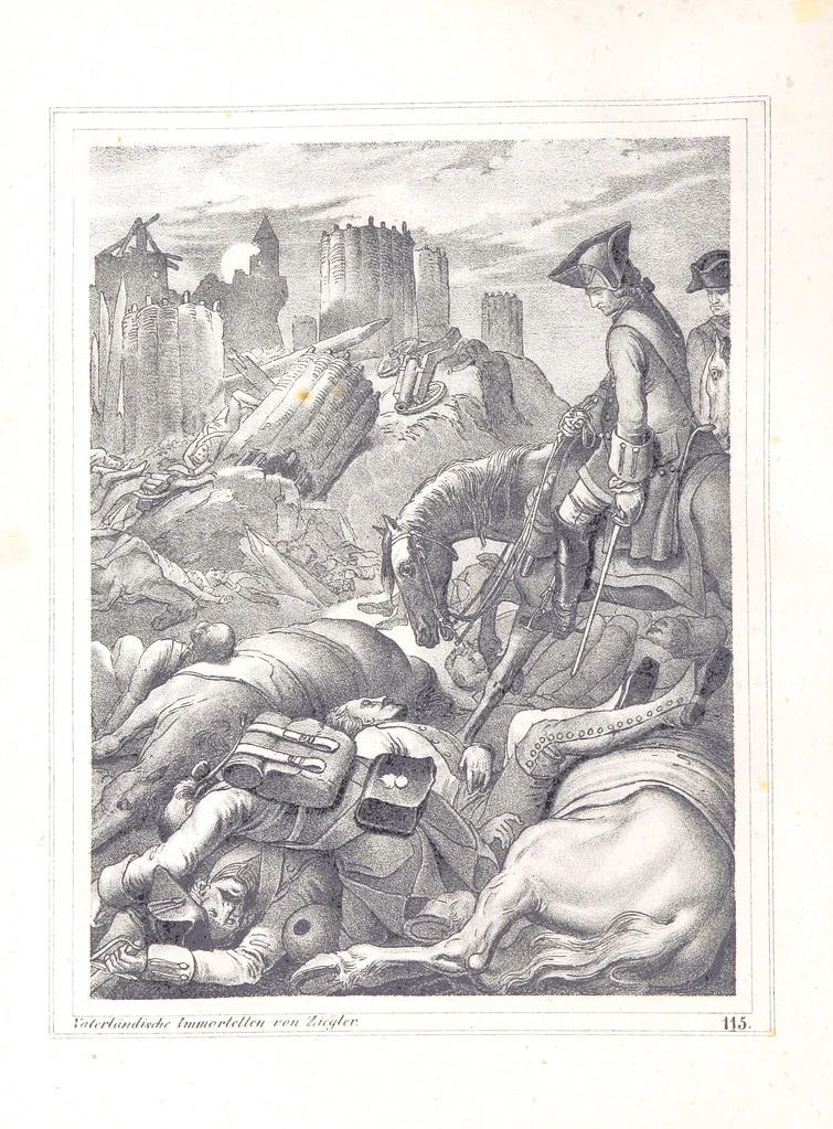An illustration from Vaterländische Immortellen aus dem Gebiete der österreichischen Geschichte der alten, mittleren, neuern und neuesten Zeit gesammelt und mit einer ... Bilderschau der merkwürdigsten Handlungen ausgezeichneter Personen ... ausgestattet, 1840, leaf 70
