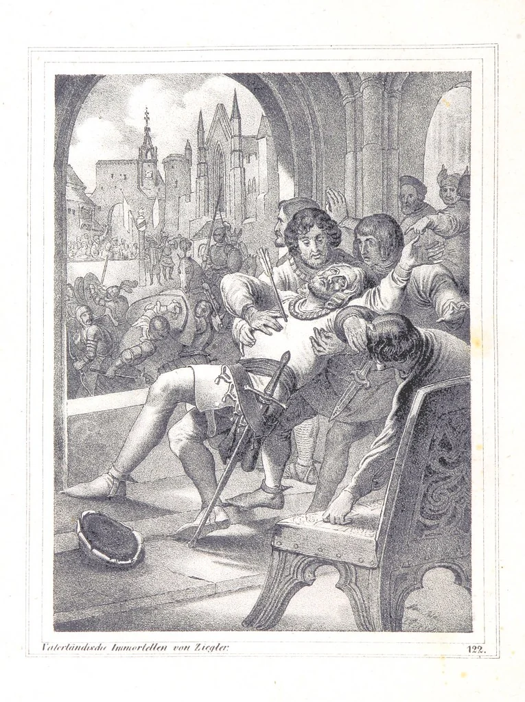 An illustration from Vaterländische Immortellen aus dem Gebiete der österreichischen Geschichte der alten, mittleren, neuern und neuesten Zeit gesammelt und mit einer ... Bilderschau der merkwürdigsten Handlungen ausgezeichneter Personen ... ausgestattet, 1840, leaf 82