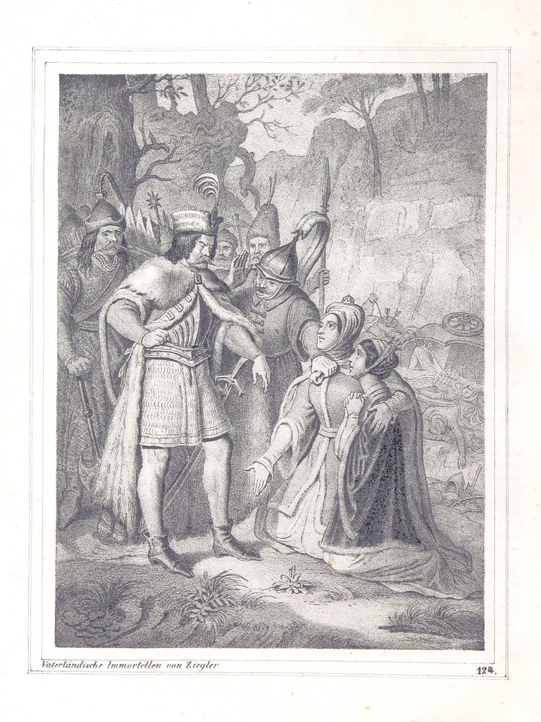 An illustration from Vaterländische Immortellen aus dem Gebiete der österreichischen Geschichte der alten, mittleren, neuern und neuesten Zeit gesammelt und mit einer ... Bilderschau der merkwürdigsten Handlungen ausgezeichneter Personen ... ausgestattet, 1840, leaf 94
