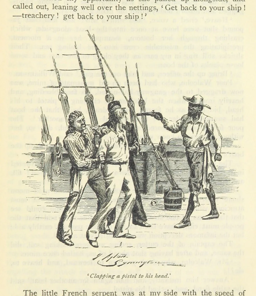 An illustration from Tom Cringle's log...Illustrated by J.A. Symington, etc, 1895, leaf 149