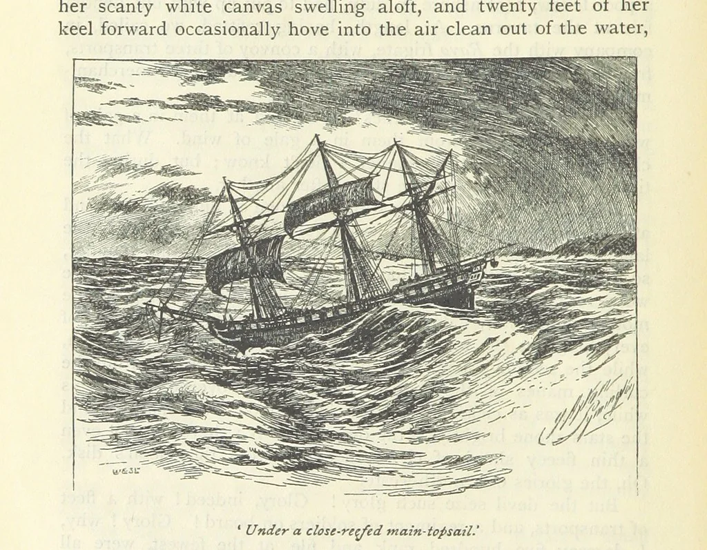 An illustration from Tom Cringle's log...Illustrated by J.A. Symington, etc, 1895, leaf 94