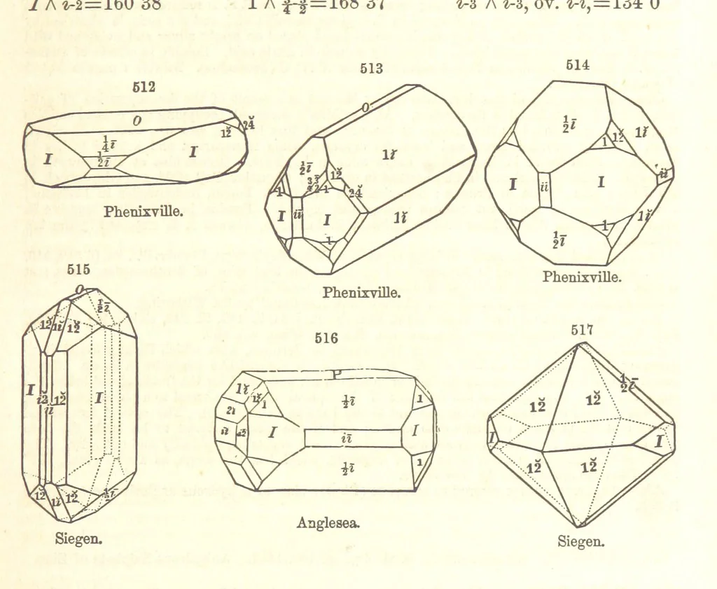 An illustration from A System of Mineralogy. Descriptive Mineralogy ... By J. D. Dana ... aided by George Jarvis Brush ... Fifth edition. Rewritten and enlarged, etc, 1868, leaf 679