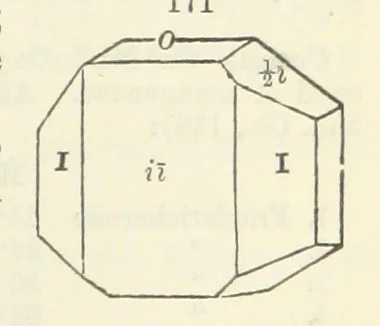 An illustration from A System of Mineralogy ... Fifth edition, rewritten and enlarged ... With three appendixes and corrections. (Appendix I., 1868-1872, by G. J. Brush. Appendix II., 1872-1875, and Appendix III., 1875-1882, by E. S. Dana.), 1883, leaf 221