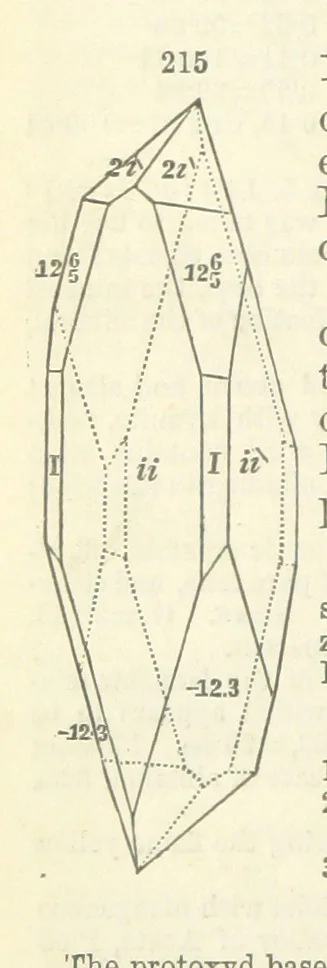 An illustration from A System of Mineralogy ... Fifth edition, rewritten and enlarged ... With three appendixes and corrections. (Appendix I., 1868-1872, by G. J. Brush. Appendix II., 1872-1875, and Appendix III., 1875-1882, by E. S. Dana.), 1883, leaf 280