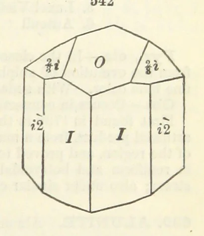 An illustration from A System of Mineralogy ... Fifth edition, rewritten and enlarged ... With three appendixes and corrections. (Appendix I., 1868-1872, by G. J. Brush. Appendix II., 1872-1875, and Appendix III., 1875-1882, by E. S. Dana.), 1883, leaf 713