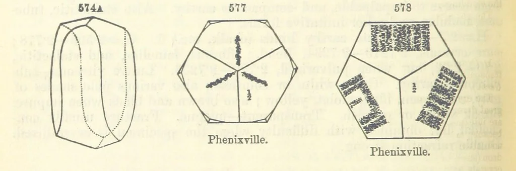 An illustration from A System of Mineralogy ... Fifth edition, rewritten and enlarged ... With three appendixes and corrections. (Appendix I., 1868-1872, by G. J. Brush. Appendix II., 1872-1875, and Appendix III., 1875-1882, by E. S. Dana.), 1883, leaf 732