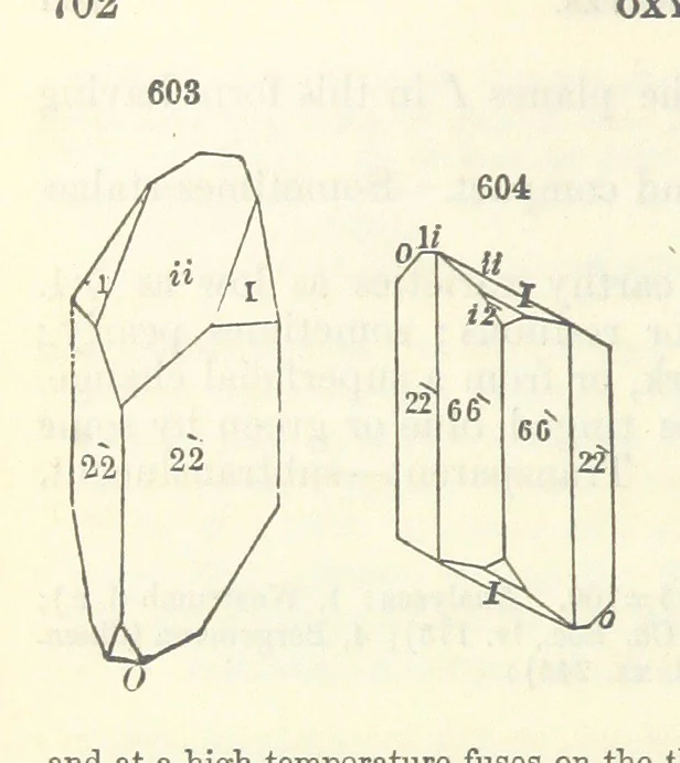 An illustration from A System of Mineralogy ... Fifth edition, rewritten and enlarged ... With three appendixes and corrections. (Appendix I., 1868-1872, by G. J. Brush. Appendix II., 1872-1875, and Appendix III., 1875-1882, by E. S. Dana.), 1883, leaf 758