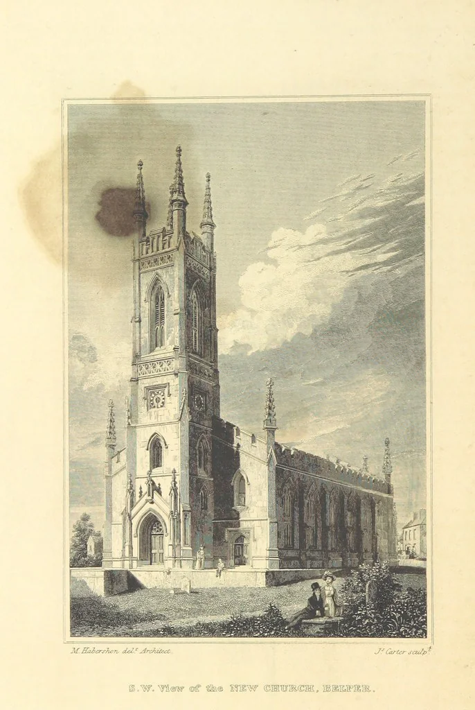 An illustration from The History and Gazetteer of the County of Derby: drawn up from actual observation, and the best authorities; containing a variety of geological, mineralogical, commercial and statistical information. Illustrated by a map of the county, and numerous copper-plate and wood engravings by the first artists. The materials collected by the publisher, S. Glover. Edited by Thomas Noble, 1831, leaf 142
