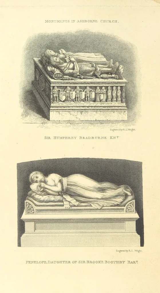 An illustration from The History and Gazetteer of the County of Derby: drawn up from actual observation, and the best authorities; containing a variety of geological, mineralogical, commercial and statistical information. Illustrated by a map of the county, and numerous copper-plate and wood engravings by the first artists. The materials collected by the publisher, S. Glover. Edited by Thomas Noble, 1831, leaf 56