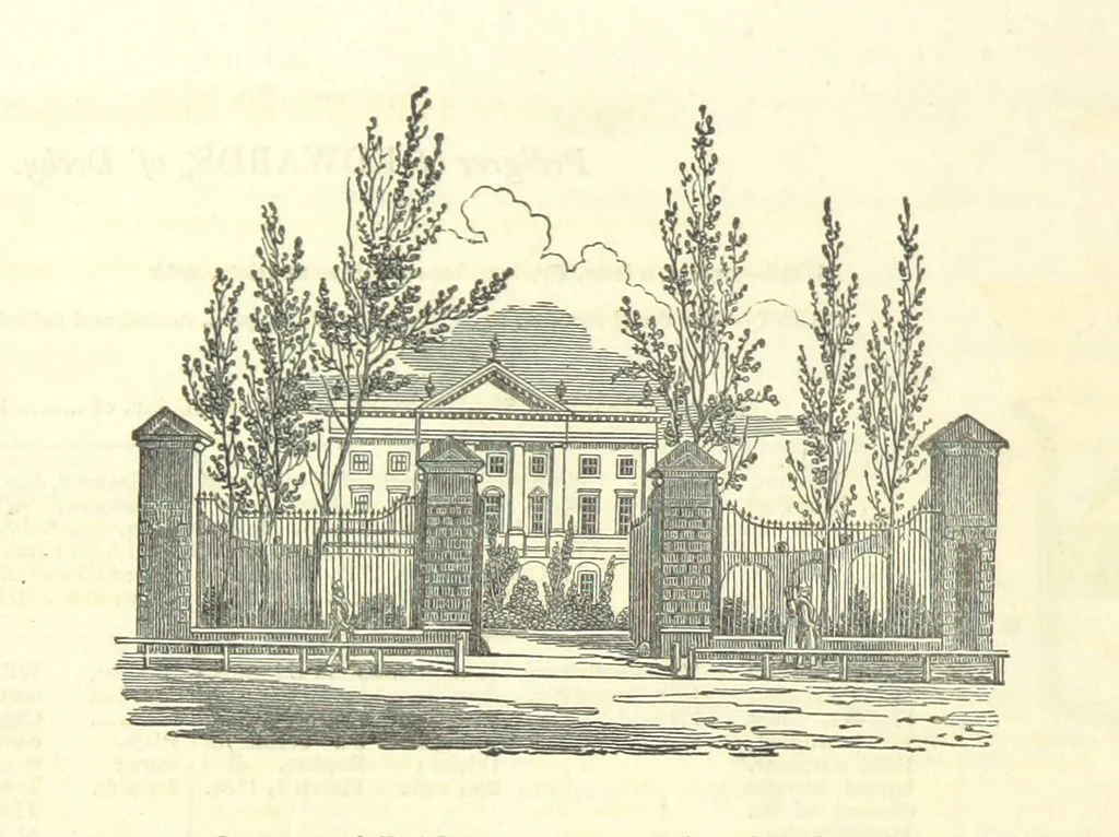 An illustration from The History and Gazetteer of the County of Derby: drawn up from actual observation, and the best authorities; containing a variety of geological, mineralogical, commercial and statistical information. Illustrated by a map of the county, and numerous copper-plate and wood engravings by the first artists. The materials collected by the publisher, S. Glover. Edited by Thomas Noble, 1831, leaf 628