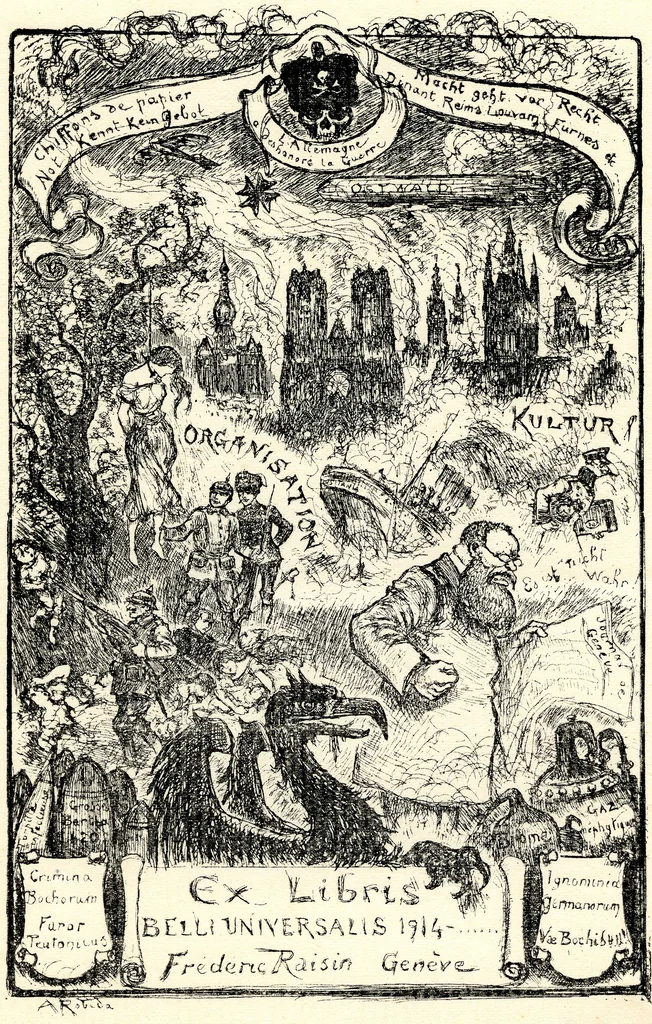 An illustration from Albert Robida - Ex-libris Frédéric Raisin (vers 1914), 1914