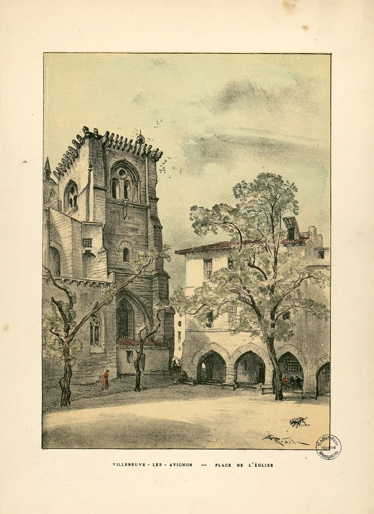 An illustration from Villeneuve-lès-Avignon, place de l'église (Gard), 1893