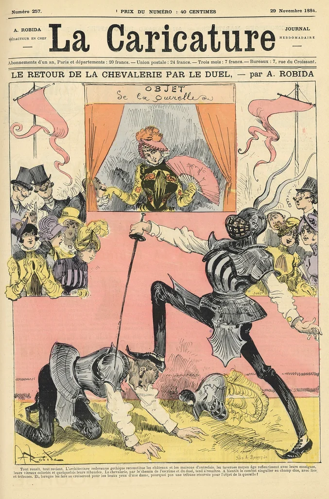 An illustration from Le retour de la chevalerie par le duel, 1884
