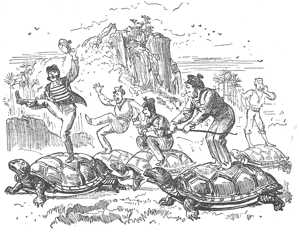An illustration from Albert Robida - Voyages très extraordinaires de Saturnin Farandoul, 1879 page 044, 1879