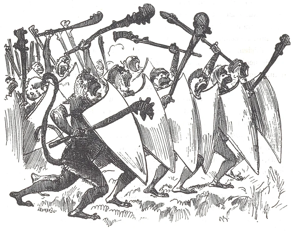 An illustration from Albert Robida - Voyages très extraordinaires de Saturnin Farandoul, 1879 page 098, 1879