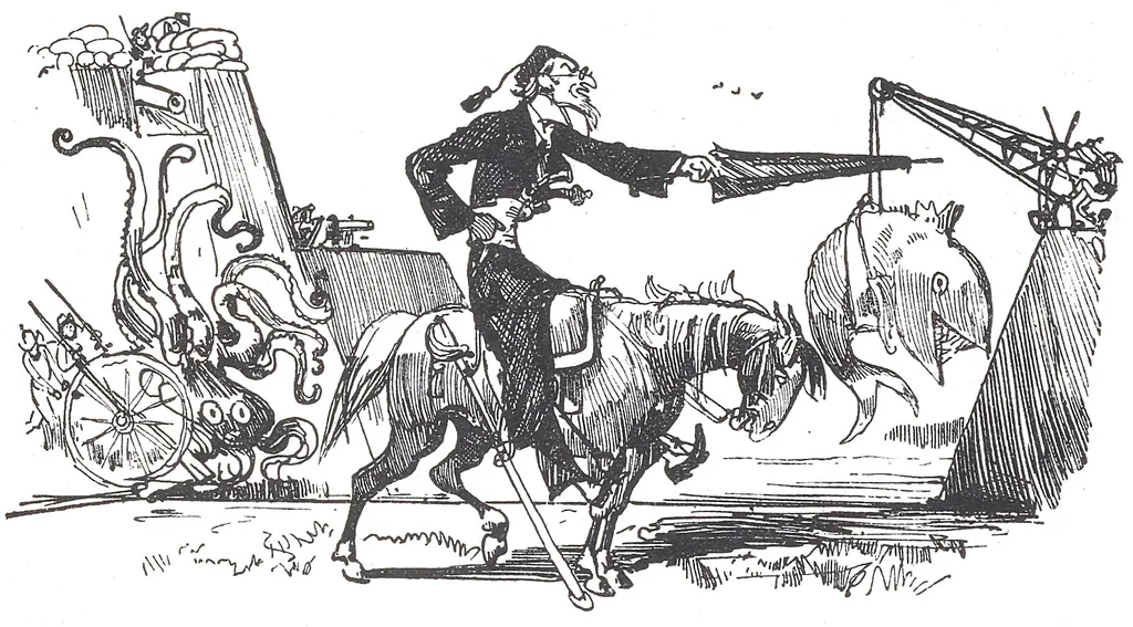 An illustration from Albert Robida - Voyages très extraordinaires de Saturnin Farandoul, 1879 page 102, 1879