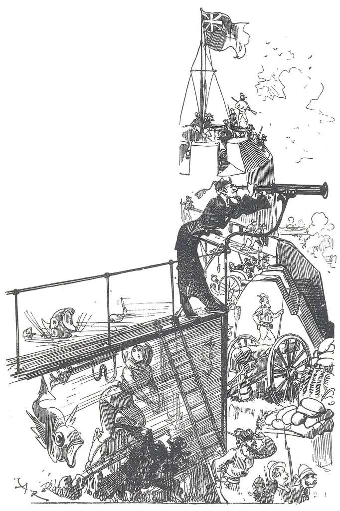 An illustration from Albert Robida - Voyages très extraordinaires de Saturnin Farandoul, 1879 page 104, 1879