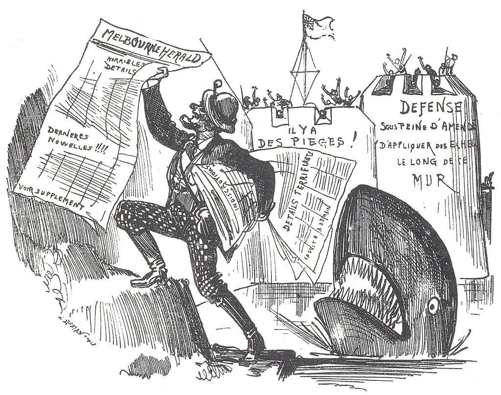 An illustration from Albert Robida - Voyages très extraordinaires de Saturnin Farandoul, 1879 page 108, 1879