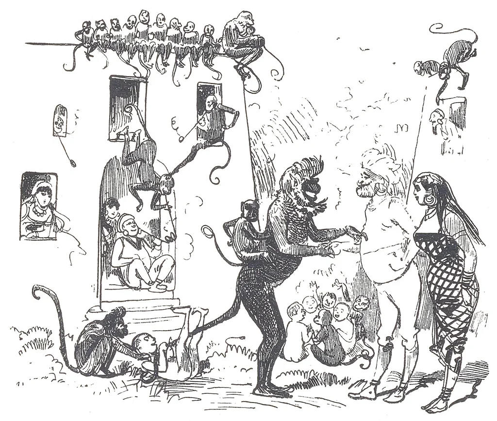 An illustration from Albert Robida - Voyages très extraordinaires de Saturnin Farandoul, 1879 page 122, 1879